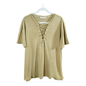 We The Free by Free People Azalea Green Short Sleeve Lace-up T-shirt Women's L